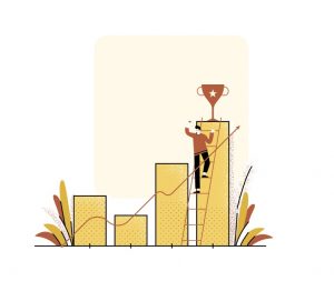 Illustration of a man climbing a success ladder